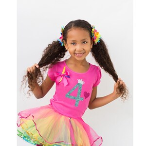 Girls 4th Birthday Shirt Birthday Girl Outfit Rainbow Party Rainbow Birthday Set Rainbow Tutu Skirt 4th Birthday Party Personalized Shirt 4