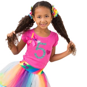 Birthday Girl Shirt 5 Rainbow Tutu Dress Fifth Birthday Outfit FIVE Shirt Glow Party Personalized Gift Set Bubblegum Divas image 4
