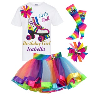 Roller Skate Party 9th Birthday Shirt Girls Rainbow Tutu Roller Derby Boot Socks Glow Skating Tshirt Personalized Gift |  Lucky Star