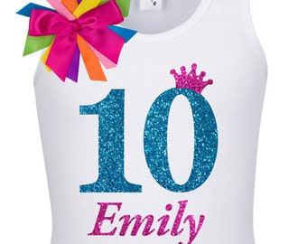 10th Birthday Girl Glitter Shirt 10 Years Old Double Digits Tenth Birthday Shirt Tween Girls Custom Shirt Ten Birthday Tank Top Personalized