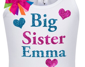 Personalized Big Sister Shirt | Love Hearts, Matching Sibling Outfit