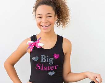Big Sister Personalized Shirt Big Sister Gift Silver Love Hearts Big Sister  Matching Sibling Baby Shower Announcement | Bubblegum Divas