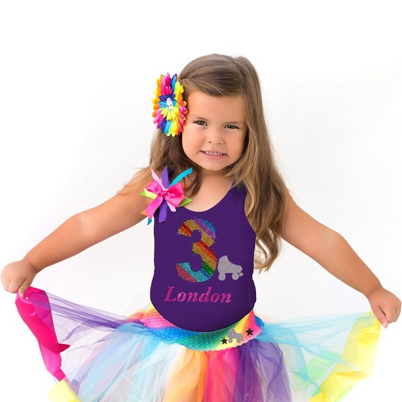 Roller Skate Party Shirt 3rd Birthday Outfit Rainbow Tutu Roller Derby Toddler Socks Girls Glow Skating Personalized Gift | Bubblegum Divas Il_570xn
