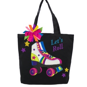 Roller Skate Personalized Tote Bag Canvas Book Bag Skating Party Favor Shoulder Bag Roller Derby Kids Birthday Gift Dance Handbag Lucky Star Tote Bag - Only