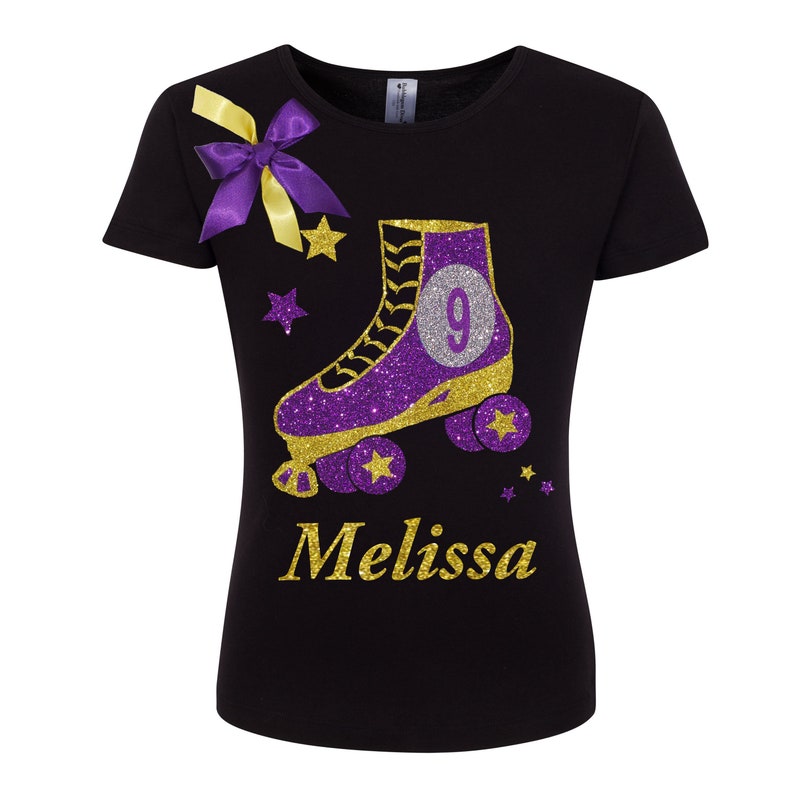 Roller Skates Shirt 9th Birthday Purple Roller Derby Skate Tween Girls Glow Skating Party Outfit Personalized Gift Bubblegum Divas image 2