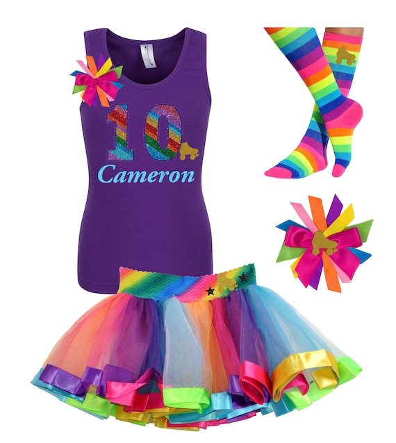 Roller Skate Party Shirt 10th Birthday Outfit Rainbow Tutu Roller Derby