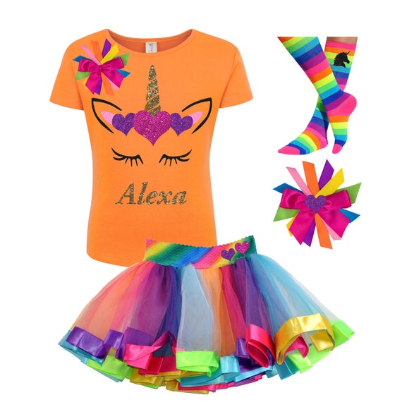 Unicorn Birthday Girl Shirt Rainbow Tutu Gold Unicorn Horn Girls Birthday Shirt Personalized Gift | Bubblegum Divas Il_570xn