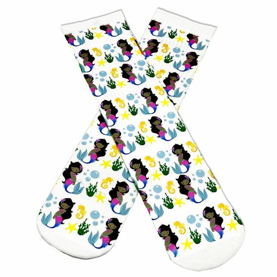 Mermaid Tail Under the Sea Beach Party Socks Seahorses Starfish Youth Crew Socks Summer Birthday Gift Ocean Party Favors | Bubblegum Divas Il_570xn