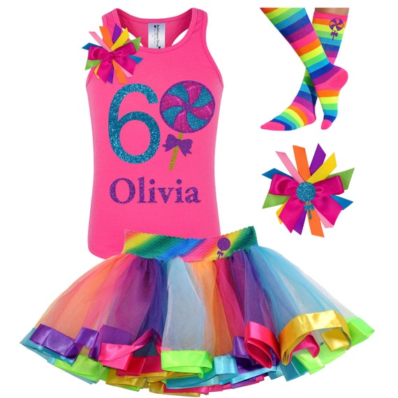 Lollipop Birthday Shirt 6th Birthday Girl Candy Rainbow Tutu Candyland SixthBirthday Six Carnival Birthday 6 Year Old Personalized LPOP Il_570xn