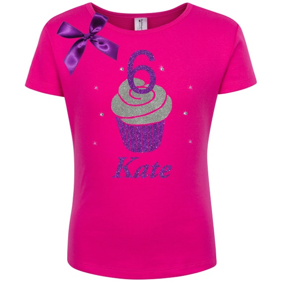 Cupcake Birthday Shirt Girl 6 Year Old Birthday Girl Shirt, Sixth Birthday Shirt, Six Birthday T-Shirt, Personalized Name Custom Shirt 6th Il_570xn