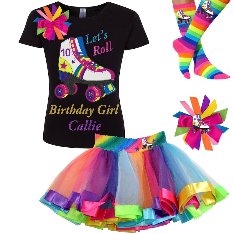 Roller Skate Party Shirt 10th Birthday Outfit Rainbow Tutu Etsy