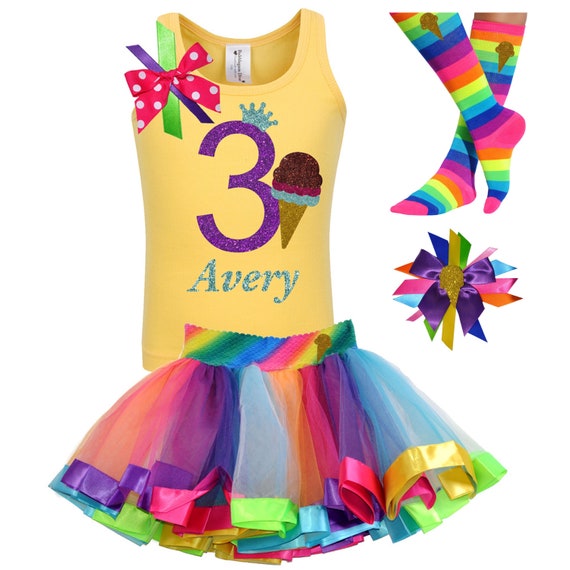3rd Birthday Shirt Rainbow Polka Dot Ice Cream Shirt Ice Cream Party Summer Birthday Ice Cream Social Yellow Tank Top Personalized Name 3 Il_570xn