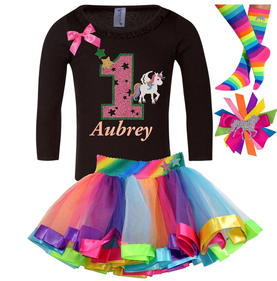 Unicorn Birthday Baby Girls 1st Birthday Rainbow Tutu Pony Party First Birthday Shirt Cake Smash Outfit Personalized Gift | Bubblegum Divas Il_570xn