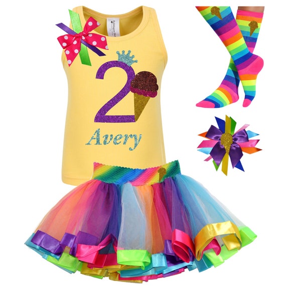 2nd Birthday Outfit Chocolate Ice Cream Party Shirt Twirly Rainbow Tutu Dress Candy Shoppe Ice Cream Scoops Carnival Birthday Personalized 1 Il_570xn