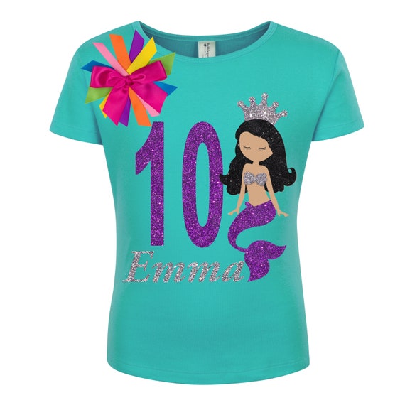 Mermaid Girls 10th Birthday Shirt 10 Years Old Party Gift