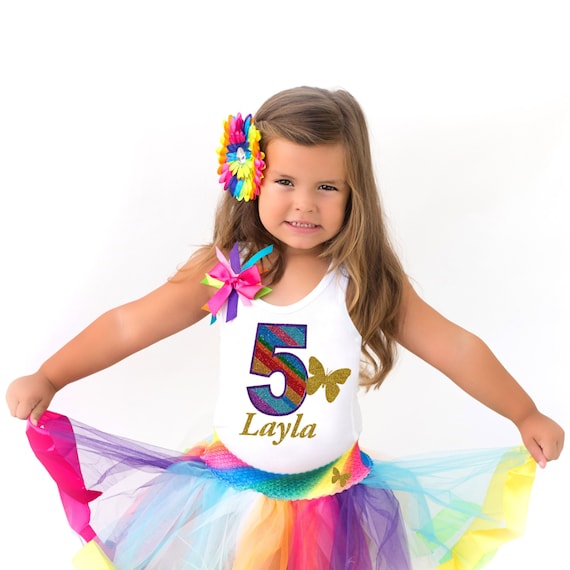 Butterfly Shirt 5th Birthday Girl Outfit 5 Gold Butterfly Wings Rainbow Tutu Butterflies Birthday Dress Personalized Gift Bubblegum Divas By Bubblegum Divas Catch My Party