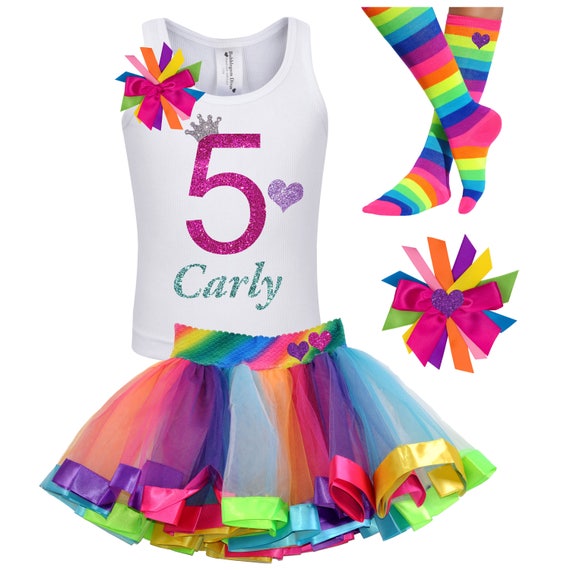 Rainbow Birthday Outfit 5th Birthday Shirt Girl 5 Fifth Birthday Rainbow Tutu Dress Personalized Gift | Bubblegum Divas Il_570xn
