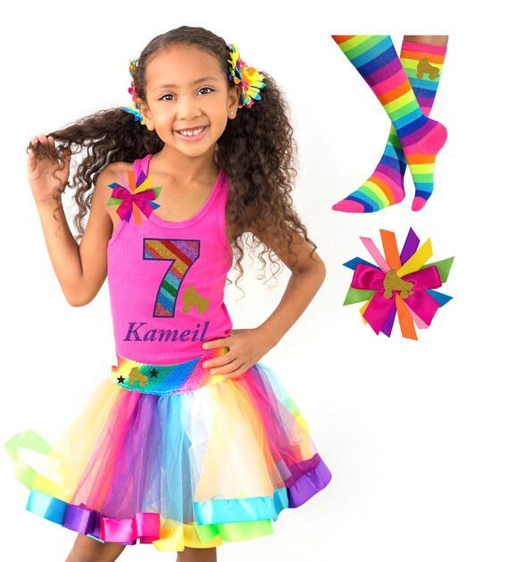 Roller Skate Shirt 7th Birthday Outfit Rainbow Tutu Roller Derby Boot Socks Girls Skating Glow Party Personalized Gift | Bubblegum Divas Il_570xn
