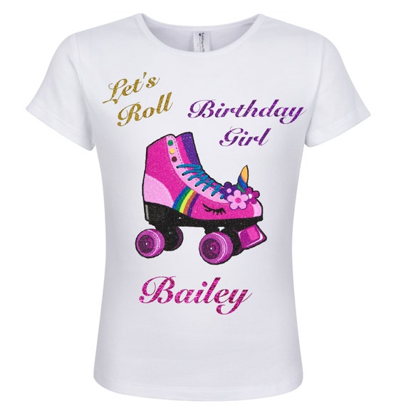 Birthday Girl Roller Skate Party TShirt Unicorn Birthday Skate Shirt Roller Derby Glow Skating Party Let's Roll Personalized Gift | Pinkie Il_570xn