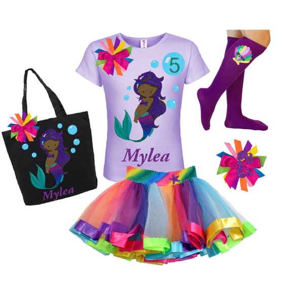 Little Mermaid Birthday Outfit African American Princess Party Mermaid Tail Tote Bag Rainbow Tutu Girls Seashell Starfish Personalized Gift Il_570xn