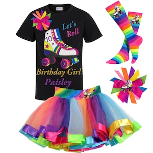 Roller Skate Party Shirt 10th Birthday Outfit Rainbow Tutu Skirt Roller Derby Girls Glow Roller Skating Personalized Gift |  Lucky Star