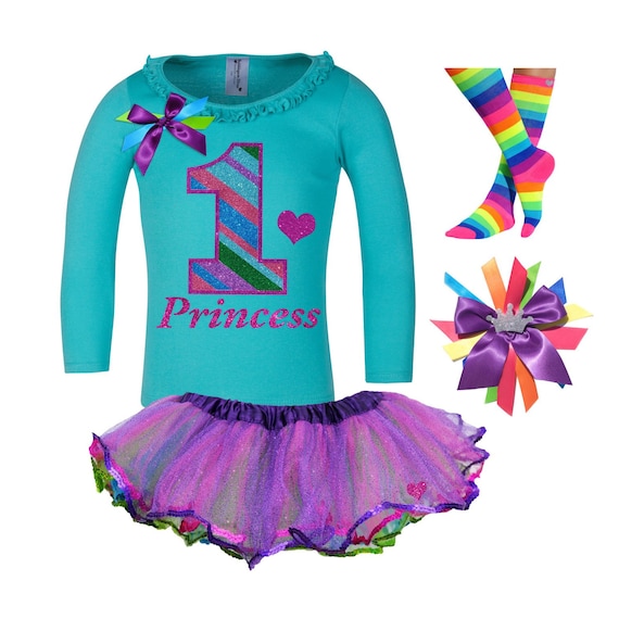 Girls/' 5th Birthday Outfit Butterfly Teal Shirt Rainbow Tutu Add Name 5