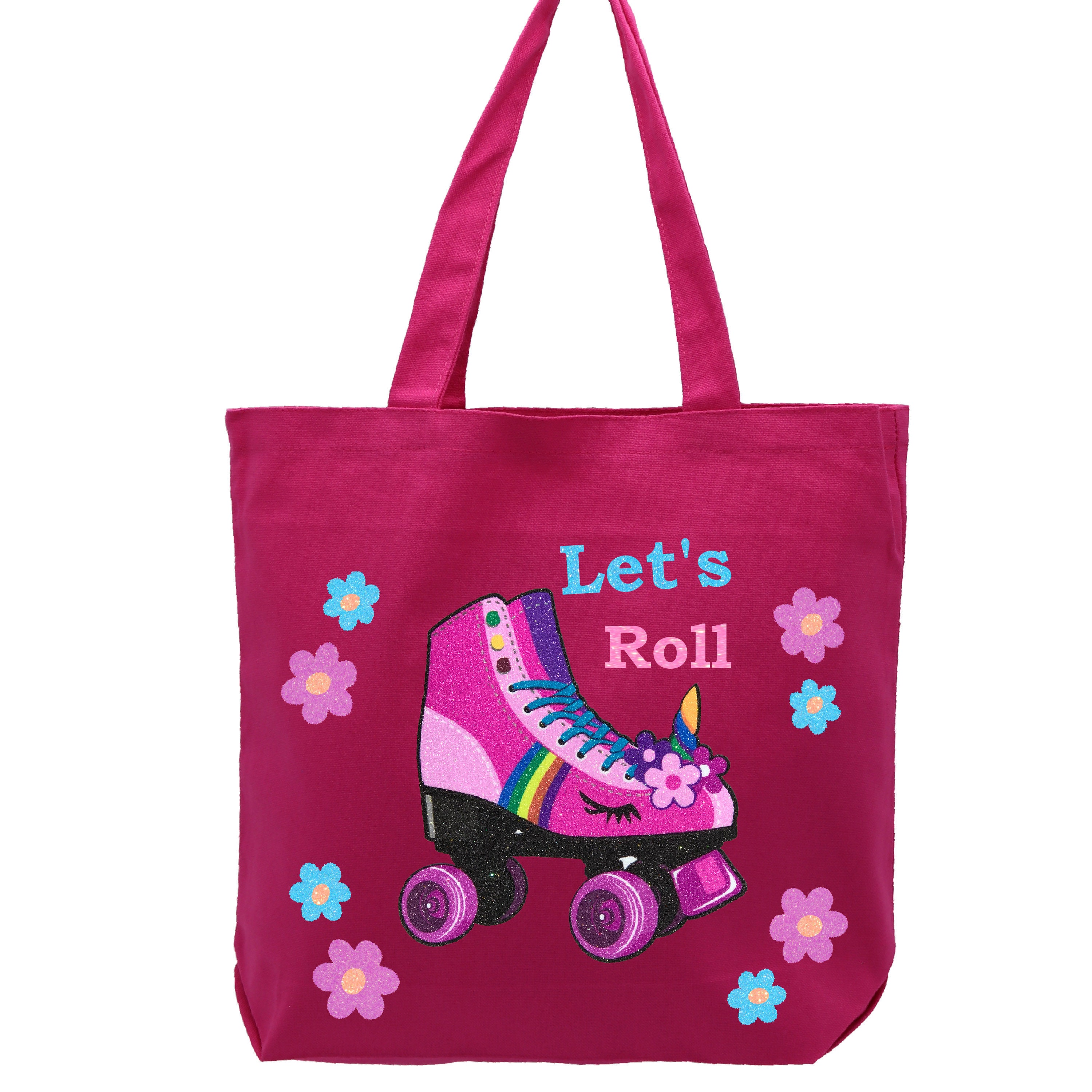 Roller Skates Personalized Tote Bag Pink Canvas Tote Bag Girls Etsy