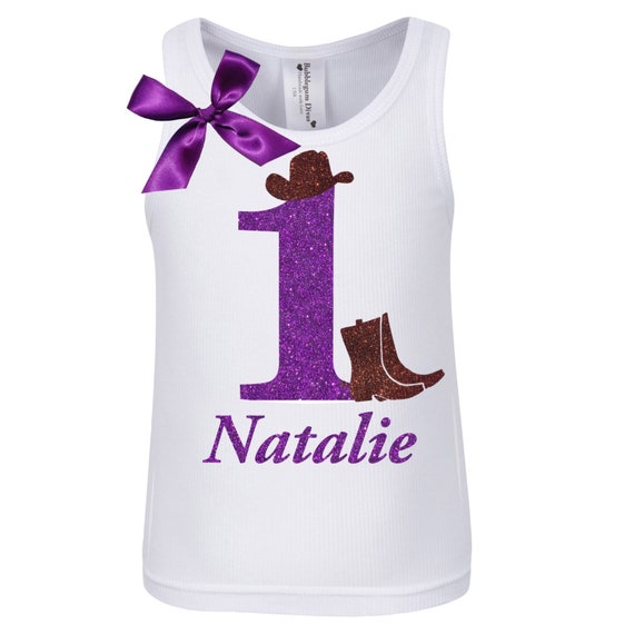Cowgirl 1st Birthday Shirt Purple Number 1 Glitter Sparkle Toddler Tutu Western First Birthday Party Personalized Name Shirt Cowgirl Boots Il_570xn