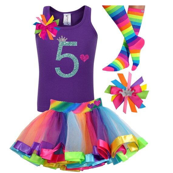 Girls' 5th Birthday Outfit Butterfly Teal Shirt Rainbow Tutu Add Name 5