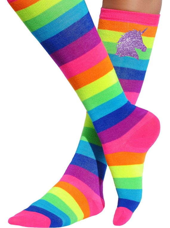 Unicorn Rainbow Knee High Boot Socks Unicorn Costume Party Little Pony Magical Fairytale Socks Girls Birthday Party Favors | Bubblegum Divas Il_570xn