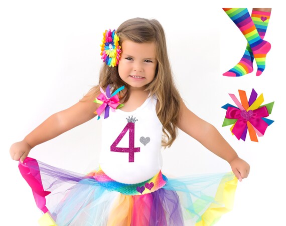 4th Birthday Girl Shirt Rainbow Tutu Skirt Personalized Shirt Girls 4 Year Old Birthday Gift Fourth Birthday Shirt Il_570xn