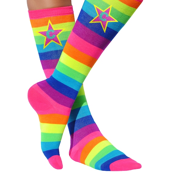 Personalized Initials Roller Skate Socks Girls Skating Birthday Party Favor Monogrammed Star Neon Rainbow Knee High Boot Socks Foxy Brown Il_570xn