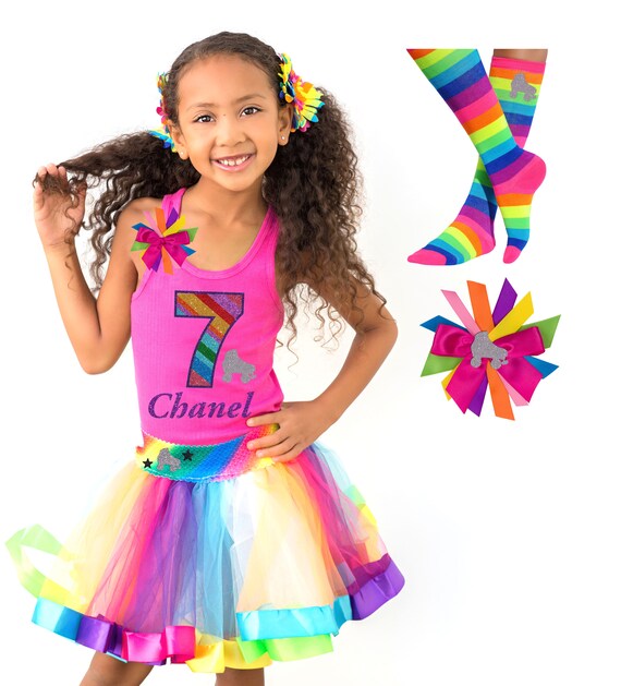 Roller Skates Shirt 7th Birthday Outfit Girls Rainbow Tutu Roller Derby Socks Glow Skating Party TShirt Personalized Gift | Bubblegum Divas Il_570xn