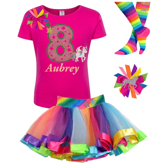 8th Birthday Pink Unicorn Shirt Twinkle Star Fairytale Tshirt Pony Party Outfit Rainbow Tutu Skirt Knee Socks Hair Bow bday Tee 8 Eight Il_570xn