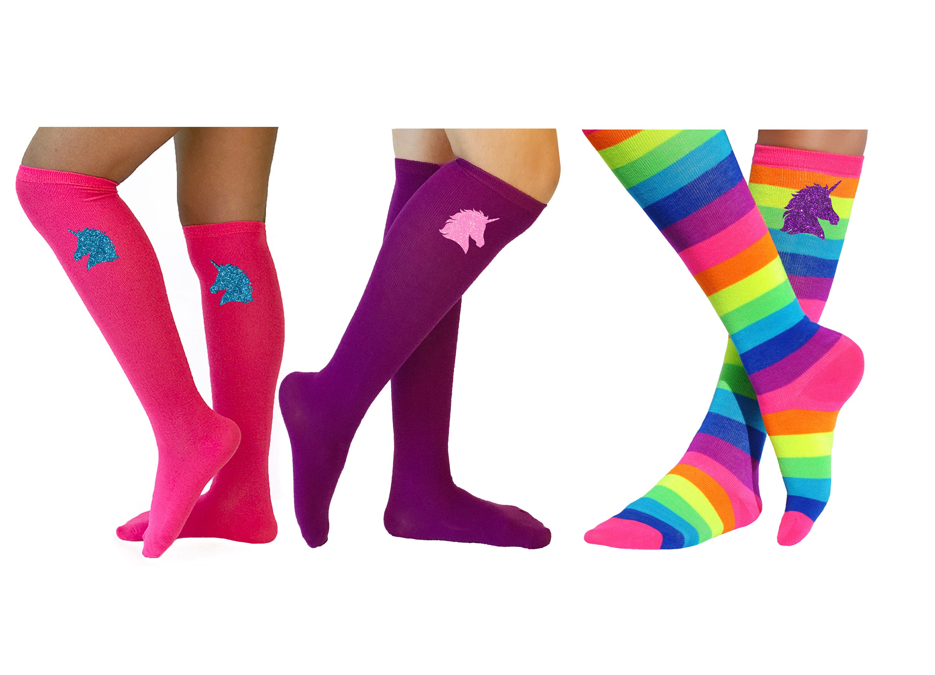 Unicorn Socks Rainbow Knee High Girls Colorful Fun Boot Socks Unicorn Costume Socks Neon Glow Unicorn Party Favors Birthday Gift 6 7 8 9 10