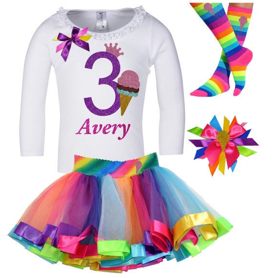 3rd Birthday Outfit Ice Cream Shirt Girls Tutu Skirt Candy Shop Kids Carnival Birthday Ice Cream Cone Scoop Personalized Long Sleeve Shirt 3 Il_570xn