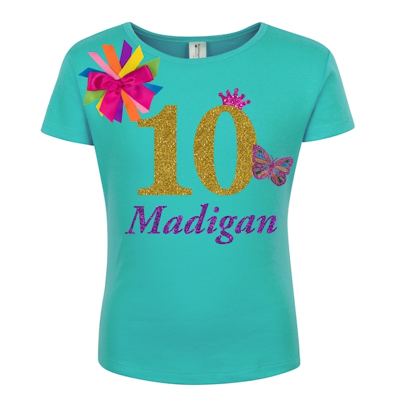10th Birthday Girls Butterfly Shirt Rainbow Butterfly Wings Butterflies Tutu Skirt Gold Glitter Ten Tween Girl Party Personalized Name 10 Il_570xn