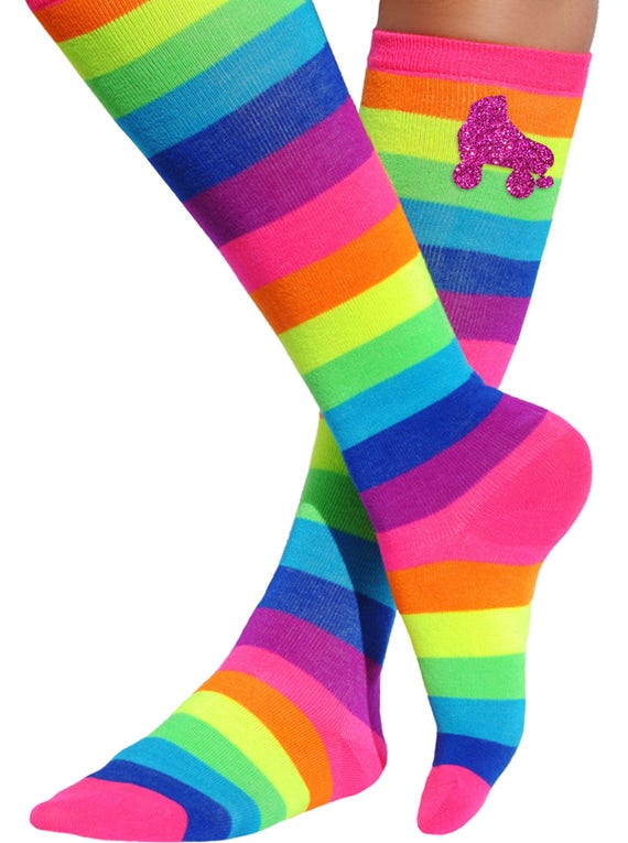 Skate Party Roller Derby Socks Rainbow Knee Socks Neon Trendy | Etsy