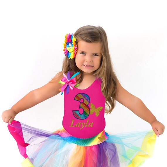 Butterfly Shirt 3rd Birthday Outfit Gold Butterfly Wings Glitter Sparkle Hair Bow Rainbow Knee Socks Fairy Princess Rainbow Tutu Dress Name Il_570xn