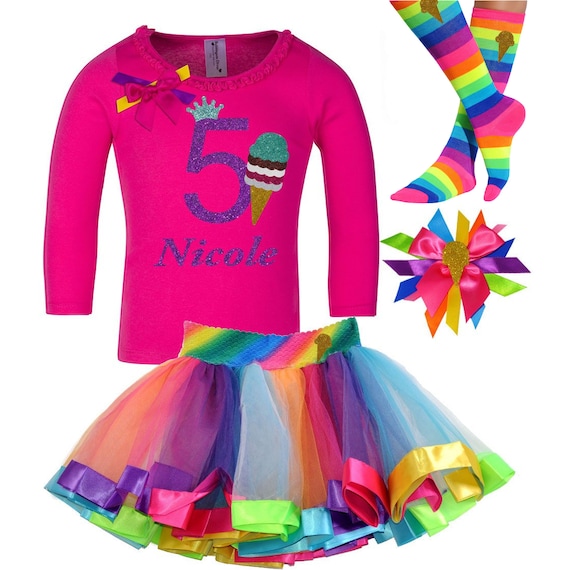 Ice Cream Cone Shirt 5th Birthday Outfit 5 Rainbow Tutu Long Sleeve Shirt Five Carnival Birthday Party Personalized Gift | Bubblegum Divas Il_570xn