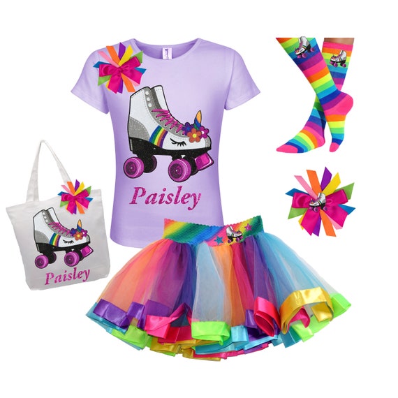 Roller Skates Shirt Unicorn Birthday Girls Rainbow Tutu Skirt Roller Derby Boot Socks Glow Skating Party Personalized Gift | Princess Skater Il_570xn