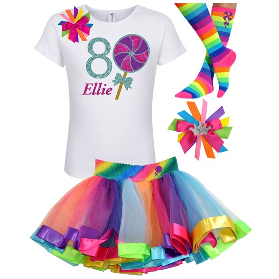 8th Birthday Shirt Lollipop Candy Sweet Shop Rainbow Tutu Outfit Hair Bow Candy land Lollipop Socks Carnival Birthday Party Custom Name 8 Il_570xn