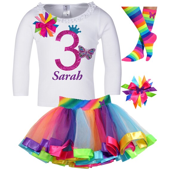 3rd Birthday Shirt Kids Butterfly Shirt Hair Bow Monarch Rainbow Butterfly Socks Butterfly Tutu Dress Long Sleeve Shirt 3 Personalized Name Il_570xn