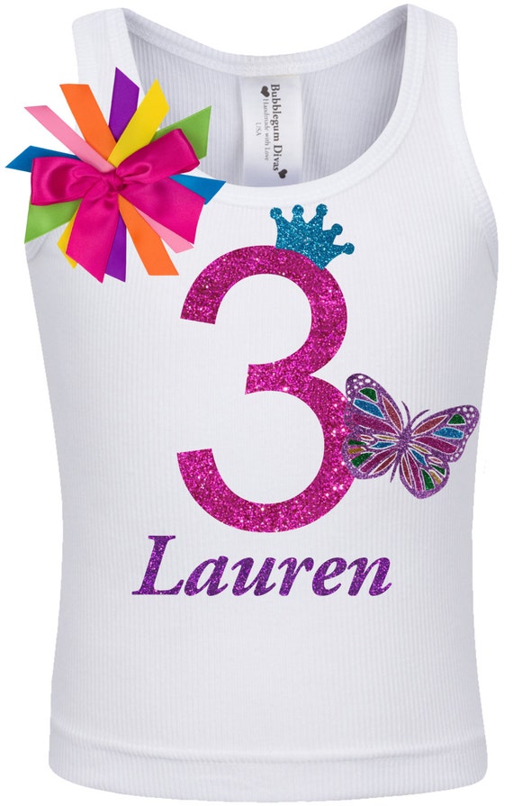 3rd Birthday Outfit Kids Butterfly Shirt Hair Bow Monarch Rainbow Butterfly Socks Butterfly Tutu Dress Tank Top Shirt 3 Personalized Name Il_570xn