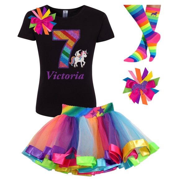 Unicorn Birthday Shirt 7th Birthday Outfit Rainbow Tutu Unicorn Black Dress Pony Party Unicorn Socks Hair Clip Believe In Unicorns Seven 7 Il_570xn