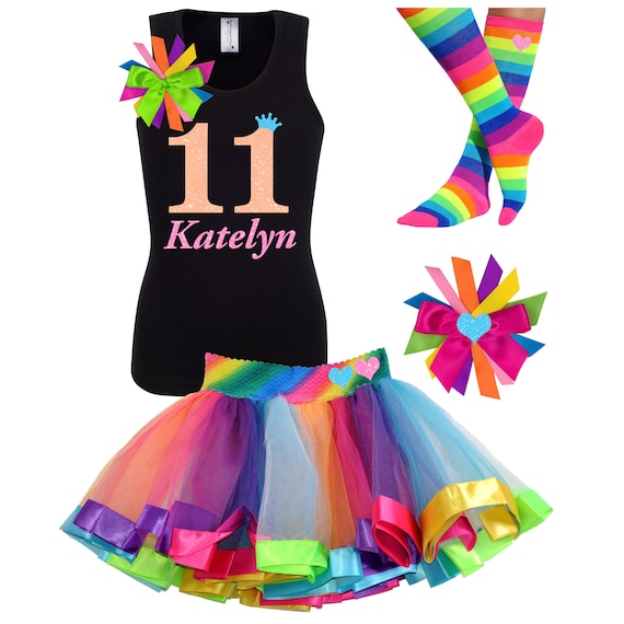 11th Birthday Shirt Tween Birthday Girl Shirt Neon Shirt Glitter Birthday Glow in the Dark Personalized Eleven Shirt Rainbow Party Outfit 11 Il_570xn