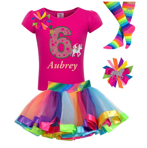 6th Birthday Shirt Unicorn Rainbow Tutu Fairytale Star Magical Hair Bow Glitter Love Unicorn Socks Shirt Horse Pony Custom Name Il_570xn