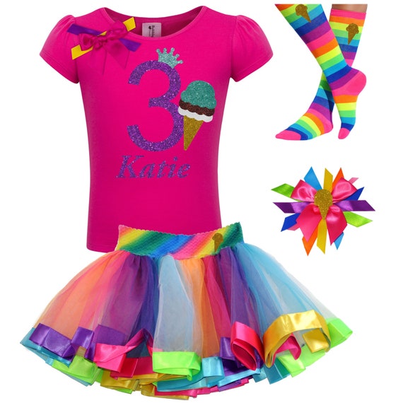 Rainbow 3rd Birthday Outfit Mint Chocolate Chip Ice Cream Cone Kids Ice Cream Party Glitter Sparkle Birthday Shirt Personalized Name 3 Il_570xn