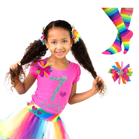 7th Birthday Rainbow Party Girls Birthday 7 Primary Colors Tutu Rainbow Party Birthday Hair Bow 7th Birthday Rainbow Tutu Rainbow Socks 7 Il_570xn