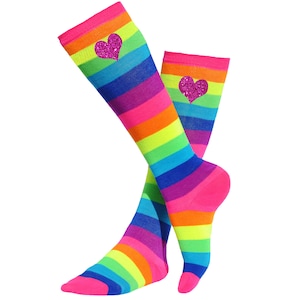 Pink Rainbow Knee High Boot Socks Leg Warmers Fun Party Socks Roller Derby Socks Trendy Socks Birthday Gift Socks Glow Party Funky Socks